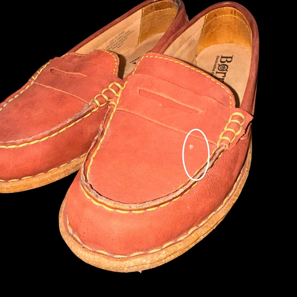 Born Penny Loafer Women 7.5 Pre-Owned Red Leather Contrast Stitching Shoes Boho - Picture 8 of 14